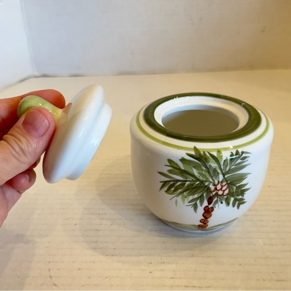 Gibson Designs PALM COURT GIDPAC Sugar Bowl & Lid Green Palm Tree Green Trim - Picture 6 of 12
